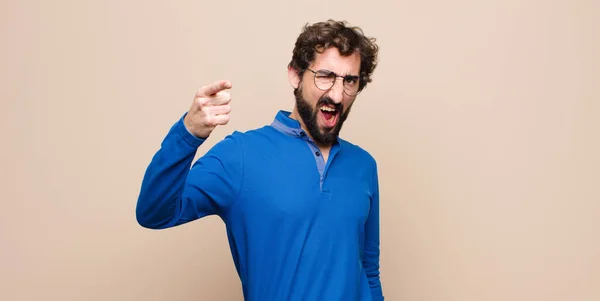 Young Handsome Man Pointing Camera Angry Aggressive Expression Looking Furious — Stock Photo, Image