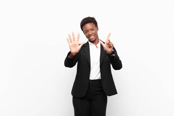 Young Pretty Black Womansmiling Looking Friendly Showing Number Seven Seventh — Stock Photo, Image