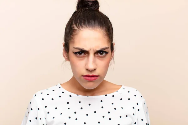 Young Latin Woman Goofy Crazy Surprised Expression Puffing Cheeks Feeling — Stock Photo, Image