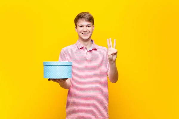 Young Blonde Man Gift Box — Stock Photo, Image
