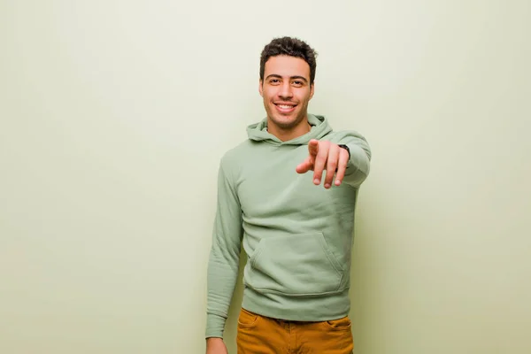 Young Arabian Man Pointing Camera Satisfied Confident Friendly Smile Choosing — Stock Photo, Image