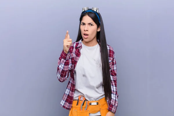 Young Latin Woman Pointing Camera Angry Aggressive Expression Looking Furious — Stock Photo, Image