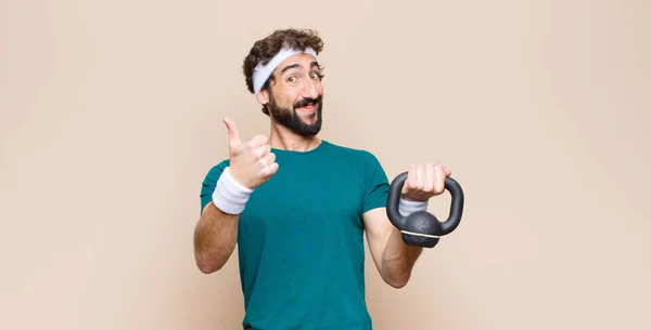 Young Cool Bearded Man Gym Dumbbell Sport Concept — Stock Photo, Image