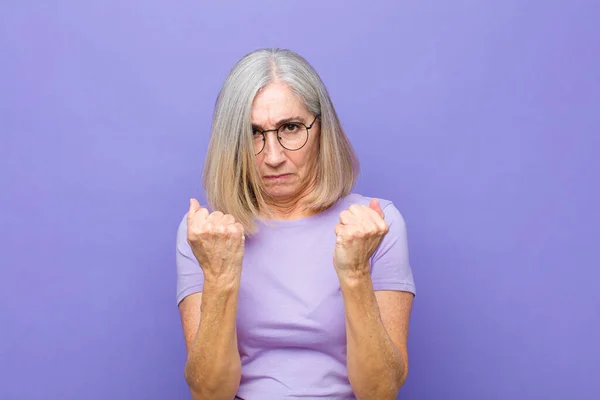 Senior Middle Age Pretty Woman Looking Confident Angry Strong Aggressive — Stock Photo, Image