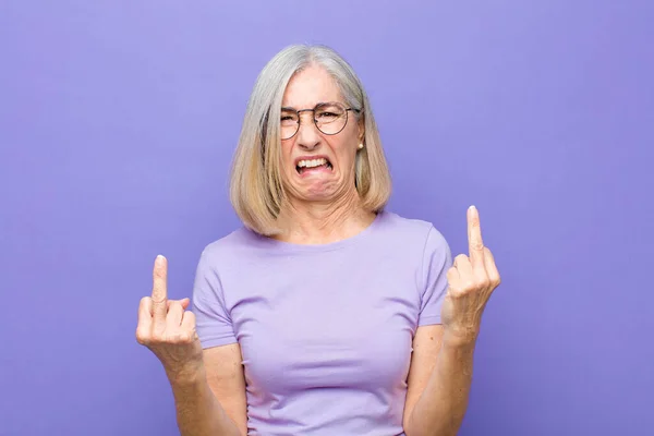 Senior Middle Age Pretty Woman Feeling Provocative Aggressive Obscene Flipping — Stock Photo, Image