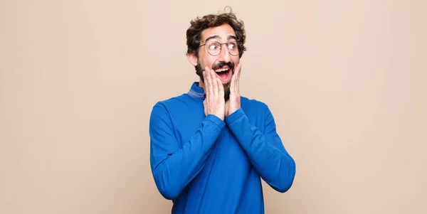 Young Handsome Man Feeling Happy Excited Surprised Looking Side Both — Stock Photo, Image