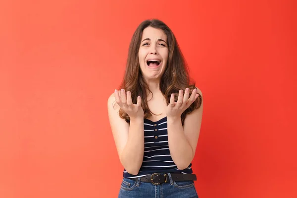 Young Pretty Woman Looking Desperate Frustrated Stressed Unhappy Annoyed Shouting — Stock Photo, Image