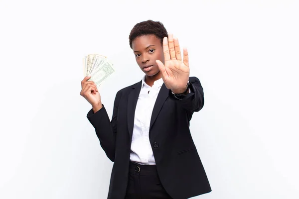 Young Pretty Black Womanlooking Serious Stern Displeased Angry Showing Open — Stock Photo, Image