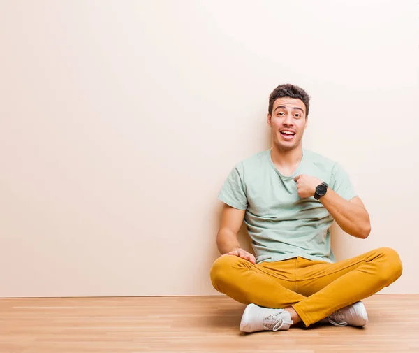 Young Arabian Man Looking Happy Proud Surprised Cheerfully Pointing Self — Stock Photo, Image