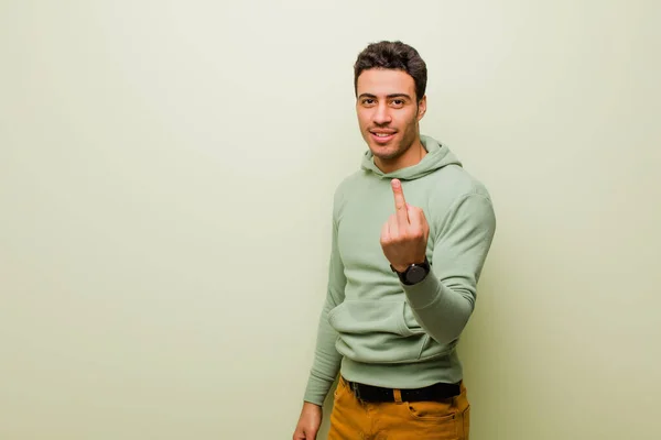 Young Arabian Man Feeling Angry Annoyed Rebellious Aggressive Flipping Middle — Stock Photo, Image