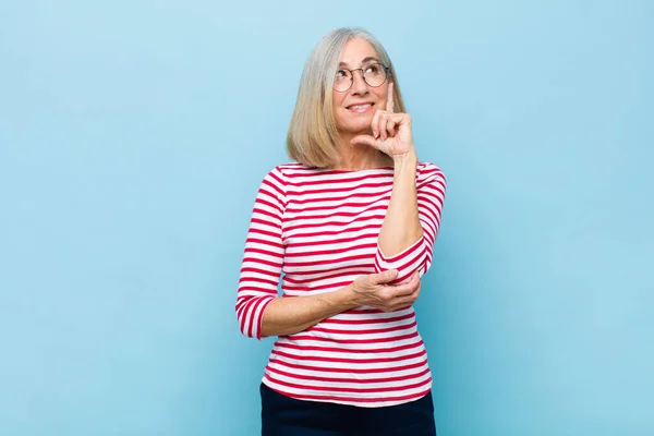 Senior Middle Age Pretty Woman Smiling Happily Daydreaming Doubting Looking — Stock Photo, Image