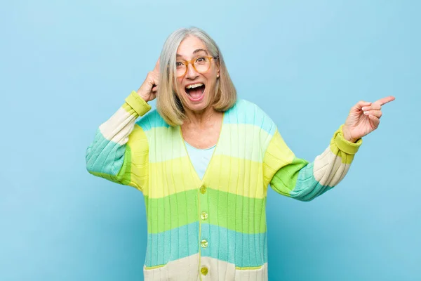 Senior Middle Age Pretty Woman Laughing Looking Happy Positive Surprised — Stock Photo, Image