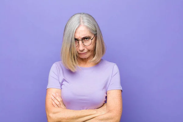 Senior Middle Age Pretty Woman Feeling Displeased Disappointed Looking Serious — Stock Photo, Image