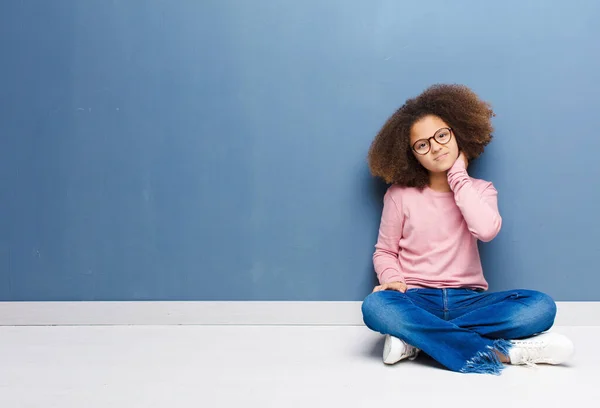 African American Little Girl Feeling Stressed Frustrated Tired Rubbing Painful — Stock Photo, Image
