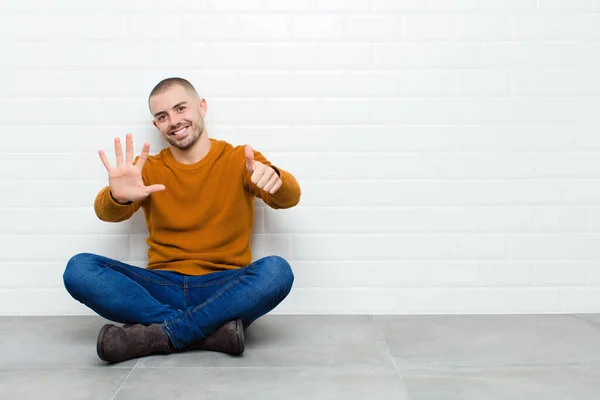 Young Handsome Man Smiling Looking Friendly Showing Number Six Sixth — Stock Photo, Image