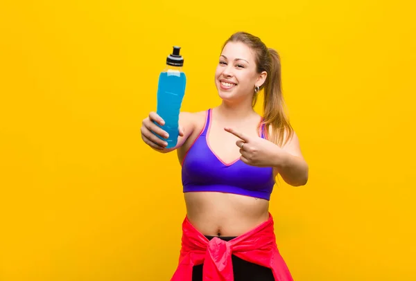 Young Blonde Woman Energy Drink Sport Concept — Stock Photo, Image