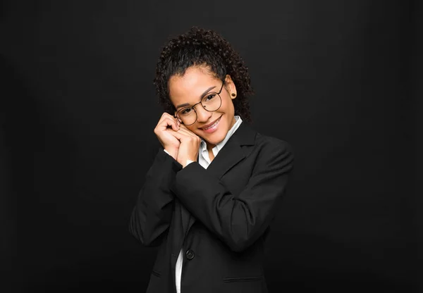 Young Black Woman Feeling Love Looking Cute Adorable Happy Smiling — Stock Photo, Image