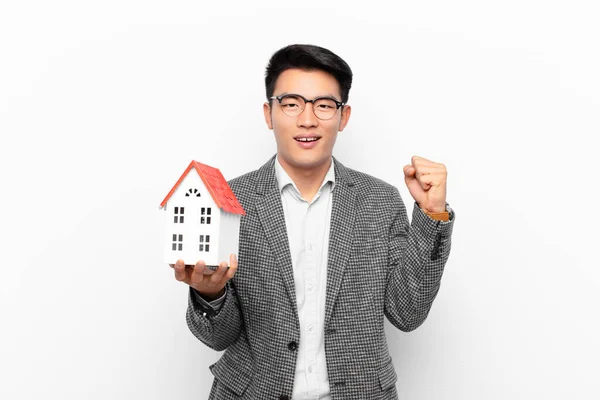 Young Japanese Man Feeling Shocked Excited Happy Laughing Celebrating Success — Stock Photo, Image