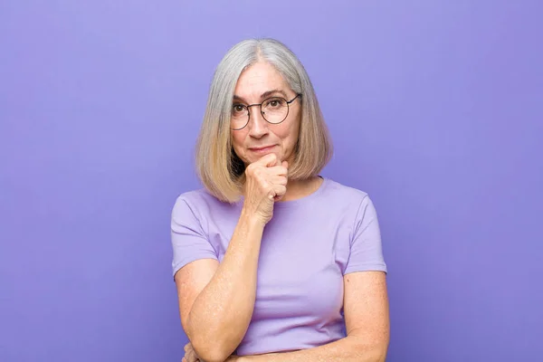 Senior Middle Age Pretty Woman Looking Serious Confused Uncertain Thoughtful — Stock Photo, Image