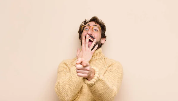 Young Cool Man Laughing You Pointing Camera Making Fun Mocking — Stock Photo, Image