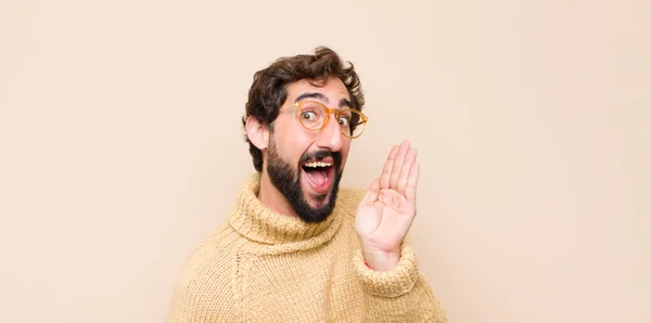 Young Cool Man Feeling Happy Excited Positive Giving Big Shout — Stock Photo, Image