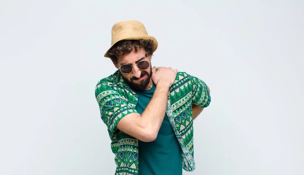 Young Tourist Man Feeling Tired Stressed Anxious Frustrated Depressed Suffering — Stock Photo, Image