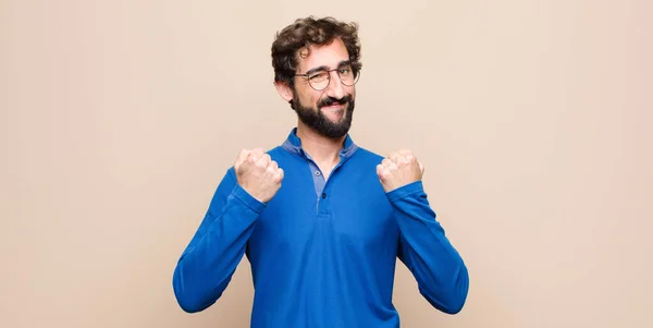 Young Handsome Man Shouting Triumphantly Laughing Feeling Happy Excited While — Stock Photo, Image