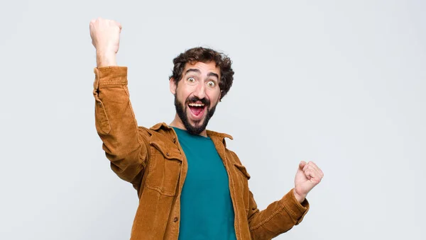 Young Handsome Man Shouting Triumphantly Looking Excited Happy Surprised Winner — Stock Photo, Image