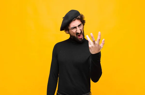 Young French Artist Man Looking Angry Annoyed Frustrated Screaming Wtf — Stock Photo, Image