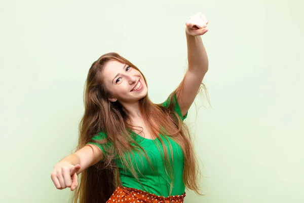 Yound Blonde Woman Feeling Happy Confident Pointing Camera Both Hands — Stock Photo, Image