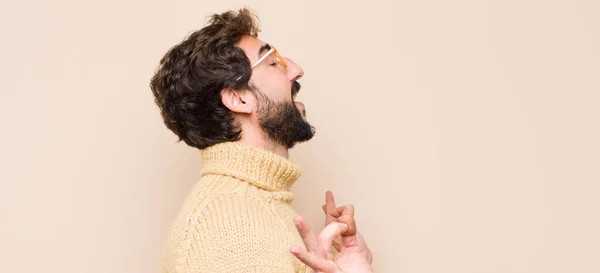 Young Cool Man Looking Concentrated Meditating Feeling Satisfied Relaxed Thinking — Stock Photo, Image