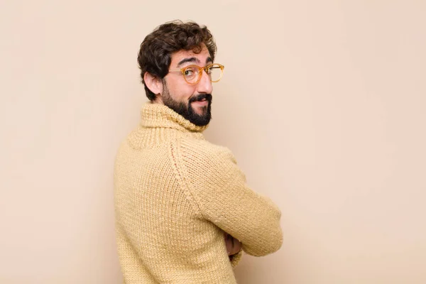 Young Cool Man Smiling Gleefully Feeling Happy Satisfied Relaxed Crossed Stock Image