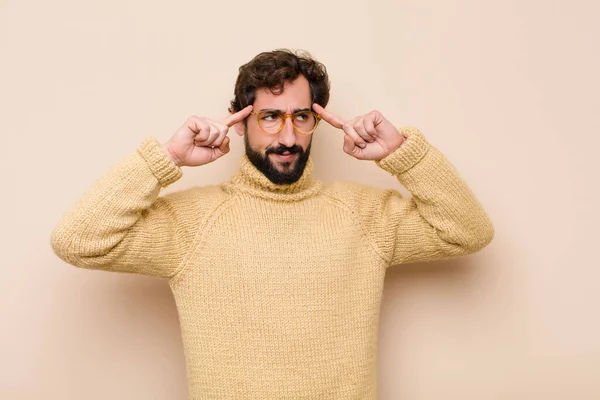 Young Cool Man Feeling Confused Doubting Concentrating Idea Thinking Hard Stock Photo