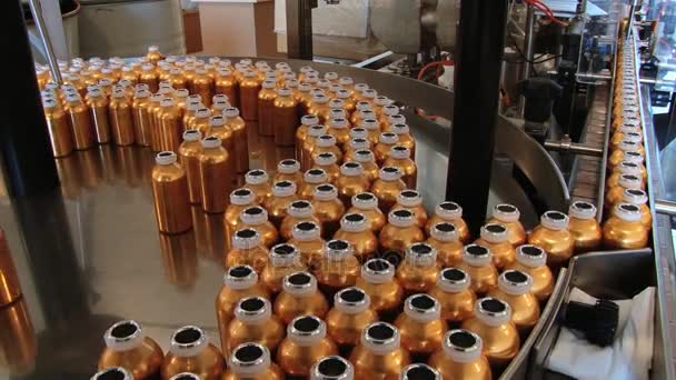 Butelek perfum przejść przez linię transportu w fabryce perfum Fragonard w Grasse, Francja. — Wideo stockowe