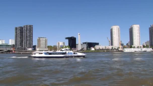 Water bus boat pass by the Maas river in Rotterdam, Netherlands. — Stock Video