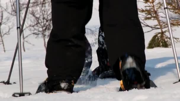 Άνθρωποι με τα πόδια στα παπούτσια χιονιού Hemsedal, Νορβηγία. — Αρχείο Βίντεο