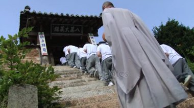 Hacılar yukarı yaklaşan Haeinsa Budist tapınağı Haeinsa, Kore taşımak.