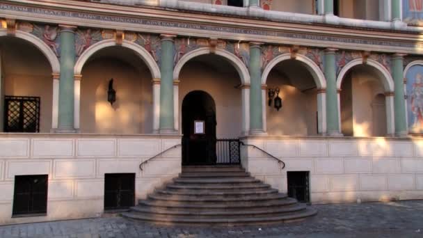 Exterior of the historic city hall building at the Old Market  square in Poznan, Poland. — Stock Video