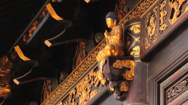 Exterior of the wooden carved door at the Big Wild Goose pagoda in Xian, China. — Stock Video