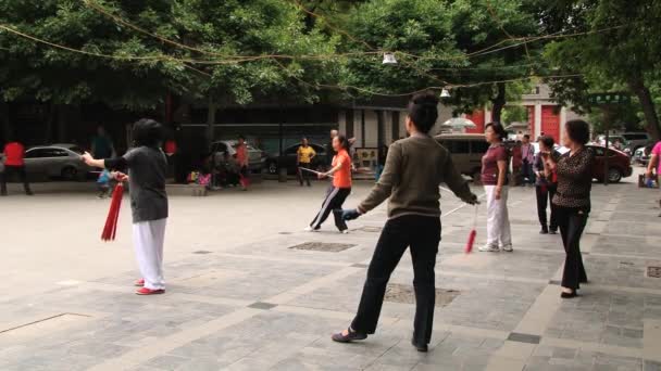 Senioren führen traditionelle Übungen in einem Park in Xian, China. — Stockvideo