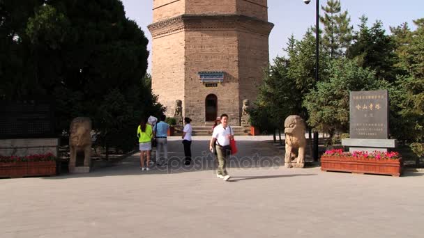 Menschen besuchen die große Wildgans-Pagode in China. — Stockvideo