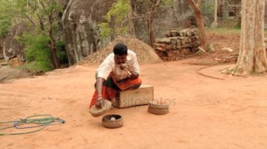 Yılan oynatan kimse Sigiriya, Sri Lanka sepette oturup kobra için flüt çalış.