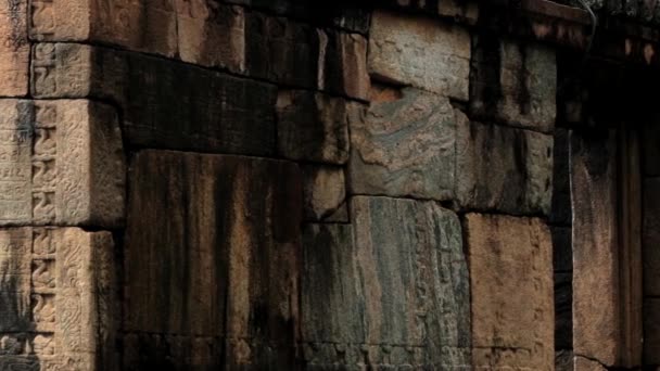 Stone carving met een tekst op de ruïnes van de oude stad Polonnaruwa, Sri Lanka. — Stockvideo