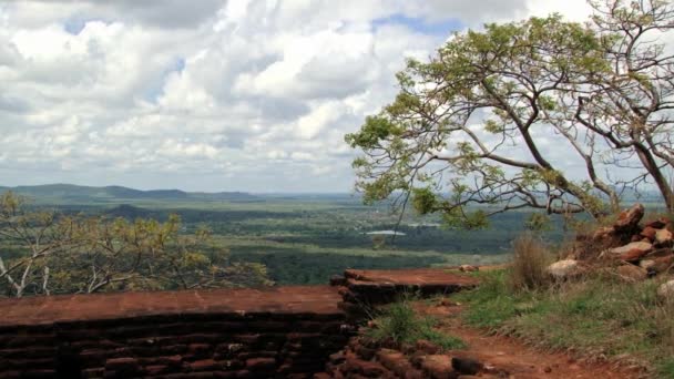 Vista para a selva da fortaleza rochosa Sigiriya no Sri Lanka . — Vídeo de Stock