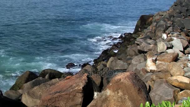 Волны касаются камней на берегу моря в Галле, Шри-Ланка . — стоковое видео