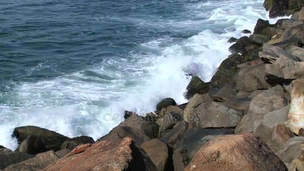 波触摸岩石在海边加勒，斯里兰卡. — 图库视频影像