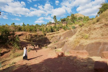 Lalibela, Etiyopya - 27 Ocak 2010: Lalibela kasaba, Etiyopya görünümüne. UNESCO Dünya Miras Listesi.
