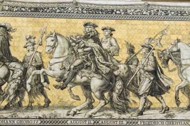 Dresden, Almanya - 18 Mayıs 2010: Georgentor ve Dresden, Almanya bina cephesinde alay Princes Mozaik