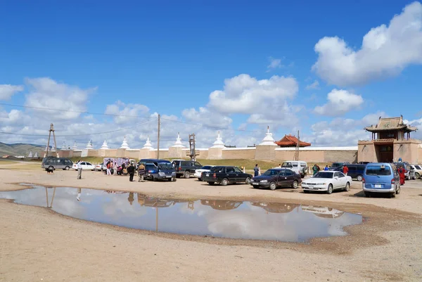 Kharkhorin Mongólia Agosto 2006 Vista Para Estacionamento Entrada Mosteiro Erdene — Fotografia de Stock