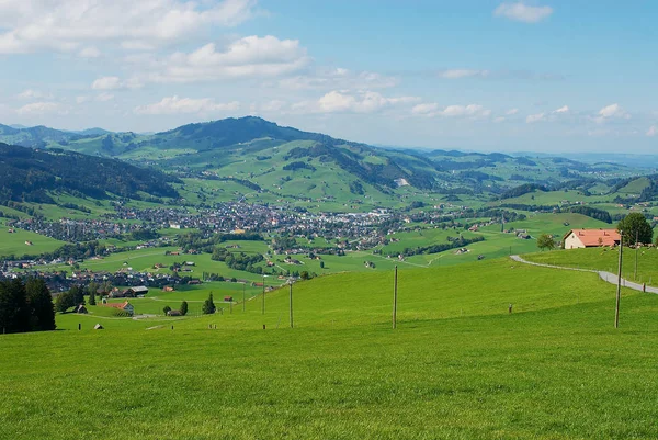 View to the valley and town of Appenzell, Switzerland. — Stock Photo, Image